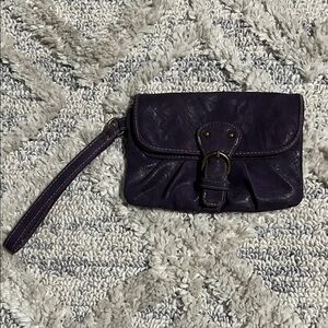 Purple Leather Wristlet Clutch